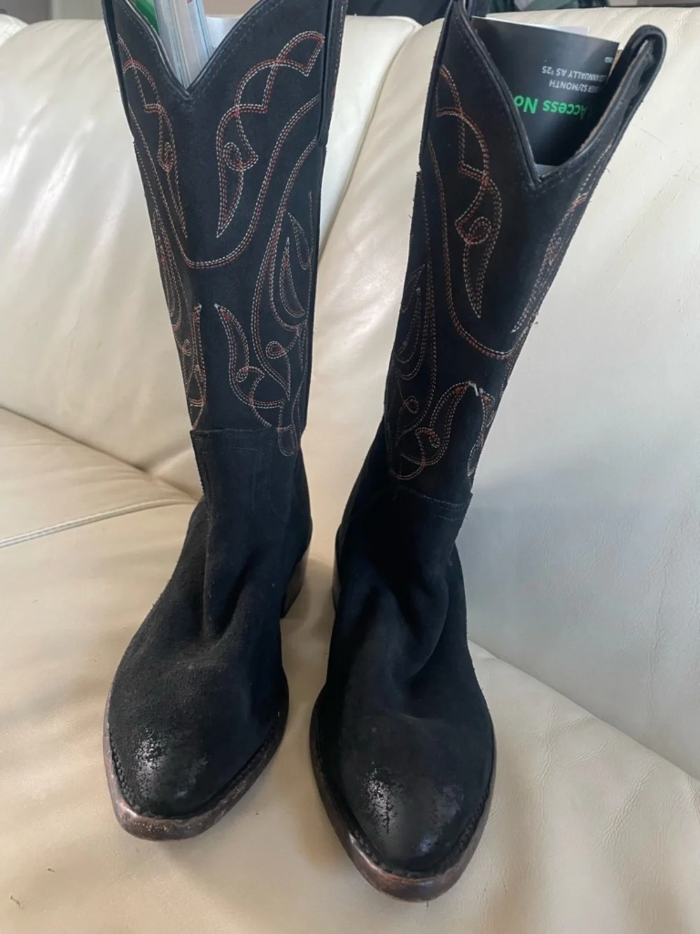 Frye “Daisy Duke” Black Suede Western Embroidered Flame Style Western Boots - Picture 3 of 14